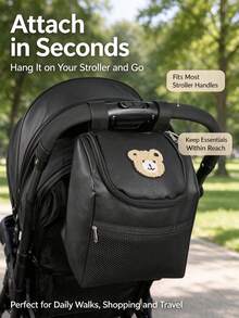 Multifunctional Bear Pattern Stroller Hanging Bag Water Resistant Diaper Wipes Organizer Portable Large Capacity Baby Travel Essentials 1PC - Multicolor - View 3
