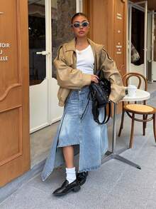 DEEKA Summer New Women's Fashion Asymmetric Denim Mini Skirt Casual - Blue - View 5