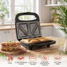 SUPERLEX 4-Slice Sandwich Toaster, 800W Deep Fill Non-Stick Toastie Machine Fast Heating, Auto Temperature Control, Indicator Light, Cool Touch Handle, Easy Clean Compact Grill For Cheese Toastie Maker - Black - View 5