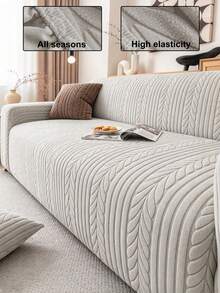 1pc Solid Color Jacquard Elastic Sofa Cover, INS Style All-Season Washable, Pet-Resistant, Suitable For Living Room, Bedroom, Dining Room, Outdoor, 1-2-3-4 Seater Sofa, Comes With Anti-Slip Strip - Light Grey - View 1