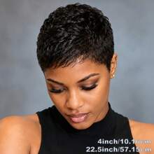 1B Color Layered Pixie Cut Human Hair Wig With Bangs, Fully Hand-Tied Black Short Wig, Valentine's Day Gift For Women - Natural Black - View 6