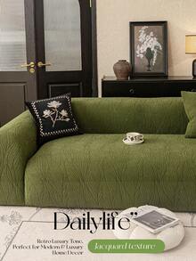 1pc Modern Solid Color Leaf Textured Sofa Cover, Anti-Slip & Durable, Pet Stain Resistant, Easy To Install, 5 Colors Available, Fits 1-4 Seater Sofa, Suitable For All Seasons, Living Room, Bedroom & Study, Machine Washable, Boost Home Happiness - Green - View 6