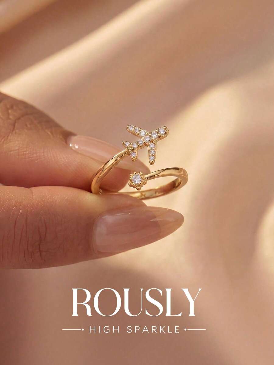 1pc Airplane Shaped Open Ring, Birthday Gift, Romantic Women's Ring - Distance - View 1