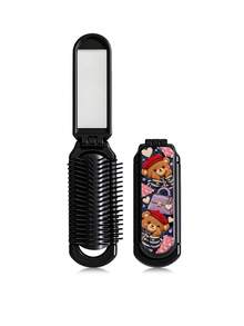 1PC Cute Compact Folding Hair Brush With Built-In Mirror, Kawaii Cartoon Dog Cat Bear Rabbit Print Mini Pocket Detangling Comb, Soft Bristle Travel Hairbrush For Women, Y2K Purse On The Go Hair Styling Accessory Gift - Multicolor - View 36