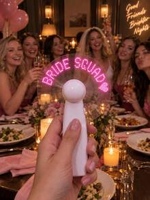1PC Custom LED Message Handheld Fan, Personalized Text, Pink Light Up Fan With Heart, Bride Squad Gift, Bridesmaid Gift, Bachelorette Party Favor, Bridal Shower & Wedding Photo Prop - Multicolor - View 4