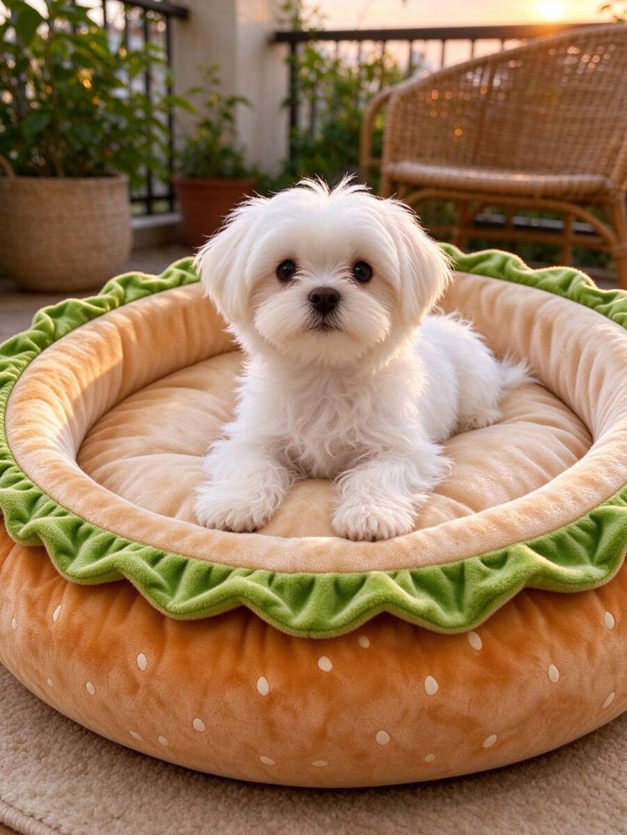 Hamburger Round Pet Bed, Warm Plush Pet Mat, Suitable For Small Dogs And Cats, Soft Non-Slip Pet Sleeping Pad, Indoor Winter Cat And Dog Pet Resting Nest - Multicolor - View 1