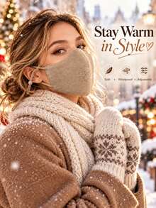 2PCS/1PC Winter Warm Face Mask, Windproof Fleece Face Cover With Eye Protection, Reusable 3D Breathable Cold-Proof Mask, Adjustable Ear Loops, Soft Warm Face Mask Suitable For Outdoor Cycling And Running, UV Protection Sun Protection Mask Suitable For Women - Two-piece set - View 5