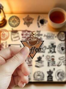 50pcs Line Coffee Stickers For Scrapbooking, Journaling, Planner, Envelope, Greeting Card, Laptop, Suitcase, Phone, Guitar, Skateboard, Luggage - Line Coffee - View 4