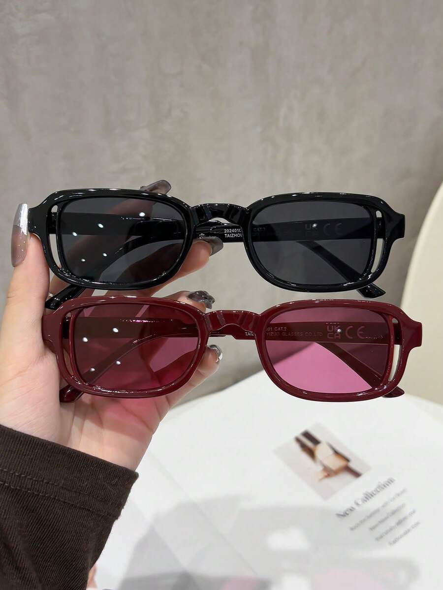 2 Pairs Women's Fashionable Retro Style Rectangular Glasses, Perfect Blend Of Modern Design And Classic Charm, Suitable For Vacation Outfits, Parties, Daily Life, Fits All Face Shapes - Multicolor - View 1