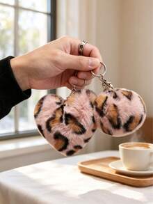 Fluffy Ball Keychain, Fur Bag Charm, Car Accessory, Backpack Pendant, Cute, Gothic, Y2K Style, Leopard Print Bead Minimalist Charm, Leopard Print Heart-Shaped Plush Keychain, Can Be Used As Keychain, Bag Charm, Backpack Pendant, Car Interior Hanging Ornament, Multi-Purpose - Multicolor - View 8