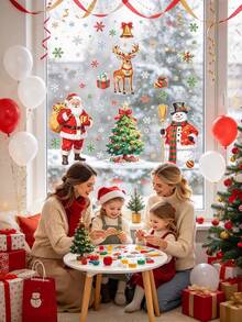 4 Sheets Large Christmas Window Stickers, Christmas Snowman, Santa Claus, Reindeer, Snowflake, Tree, Suitable For Holiday Party Home Office Classroom Window Sticker Decoration, Winter Silhouette Indoor Glass Decor - Multicolor - View 8