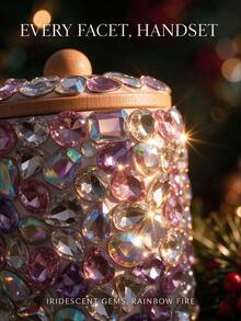 Iridescent Pink Purple Rhinestone Inlaid Storage Jar With Natural Wood Ball Handle And Cork Lid, Dust-Proof Cylindrical Storage Container, Luxury Style Desktop Decor, Can Store Swabs, Makeup Pad, Earrings, Jewelry And Small Items, Highly Attractive Home Decor, Christmas Birthday Gift For Women, Bedroom Vanity Multi-Functional Makeup And Sundries Storage Box - Multicolor - View 4