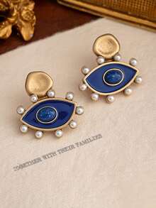 1 Pair Evil Eye Stud Earrings, Elegant High-End Vintage Colorful Enamel Rhinestone Dangle Earrings - Evil Eye - View 18