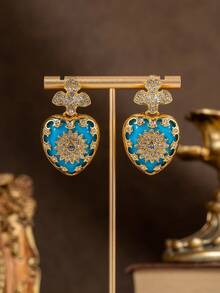 Vintage Floral Heart-Shaped Necklace And Earrings, Suitable For Women's Daily Commute And Gift-Giving, High-End Gift For Girlfriend And Best Friend - Multicolor - View 4