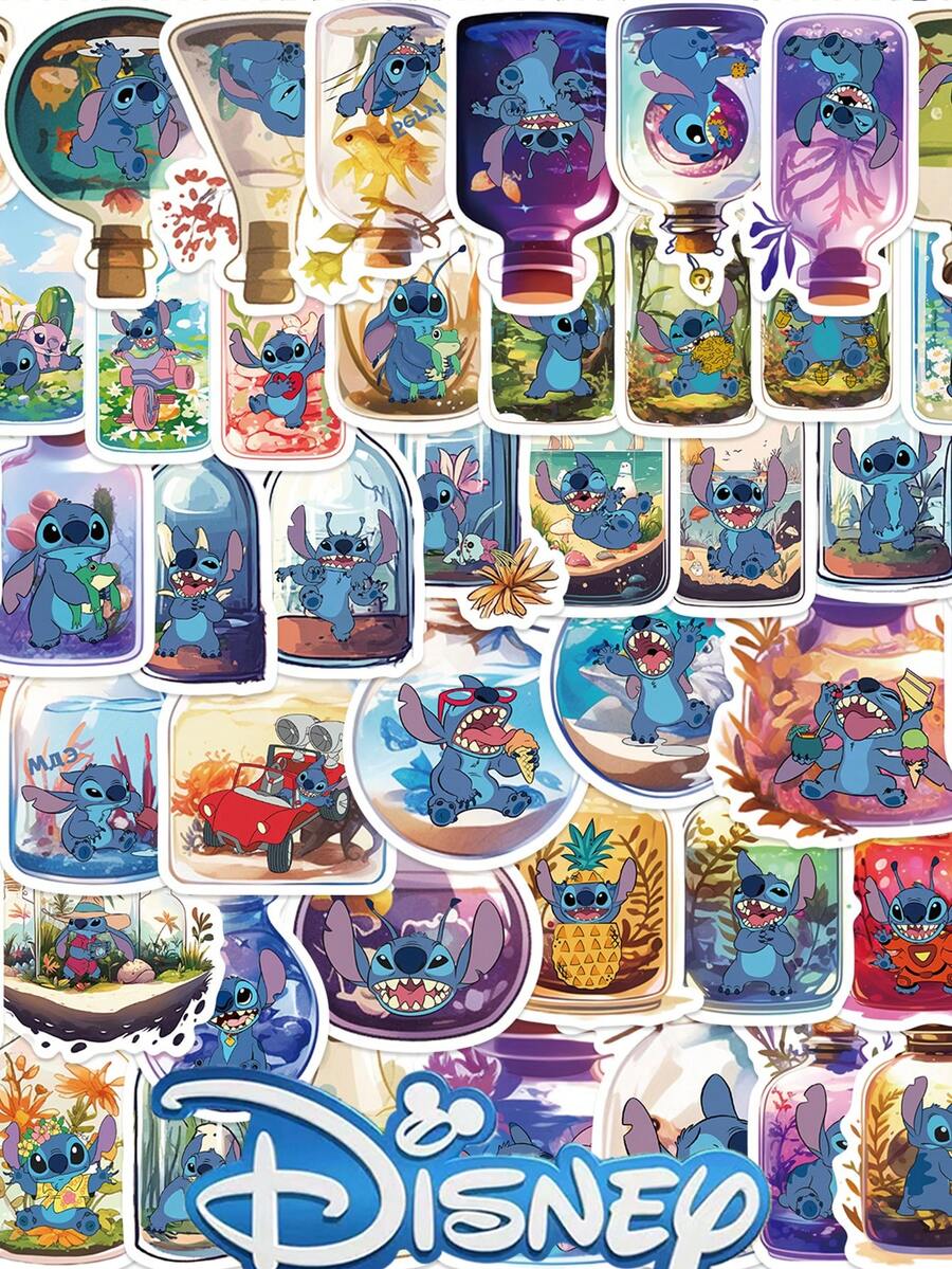 Disney 50pcs Stitch In A Bottle Stickers DIY Diary Notebook Laptop Luggage Skateboard Graffiti Stickers Fun Classic Style - Multicolor - View 1