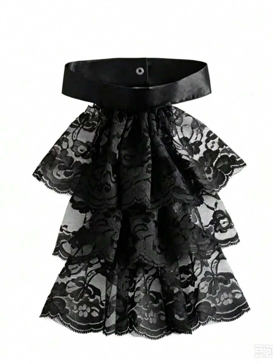 1pc French Elegant Women's Versatile Detachable Fake Collar Lace Patchwork Chiffon Decoration Suitable For Daily Wear And Photo Matching - Multicolor - View 1