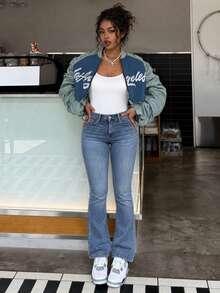 Women's Vacation Style Casual Ins Washed Cat Whisker Skinny Flare Jeans Spring Fall - Blue - View 1