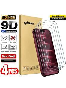 4 Packs [2026 New] 8K HDR 9D HD Tempered Glass Screen Protector Compatible With Iphone 18 Pro Max/18 Pro/17 Pro Max/17 Pro/16 Pro Max/16 Pro/15 Pro Max/15 Pro – 9H Hardness, Anti-Scratch, Anti-Fingerprint, Dust-Proof, Bubble-Free, Full Coverage - Clear - View 7