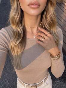 Women's Boat Neck Modal Soft Textured Top Body Knit Tops - Beige - View 1