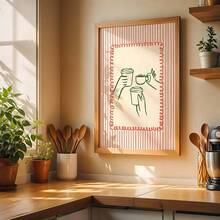 1pc Framed/Unframed Retro Coffee Club Red Striped Canvas Poster Abstract Line Drawing Cheers Coffee Cafe Bar Wall Art Print Minimalist Kitchen Aesthetic Decor Scroll Painting For Office,Coffee Lover,Apartment,Modern Home Decoration - A - View 6