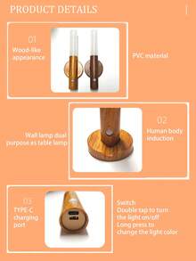 LED Smart Motion Sensor Light, Human Body Sensing Faux Wood Grain Night Light, Suitable For Bedroom, Living Room, Study, Bathroom, Hallway, Holiday Atmosphere Lighting Magnetic Wall Lamp - Lighting - View 10