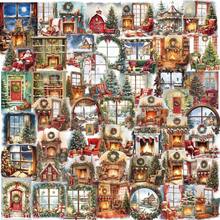 50Pcs Watercolor Christmas Scene Clear Stickers, Xmas Window Fireplace Tree Wreath Decals For Gifts, Cards & Holiday Crafts - one-size - View 12