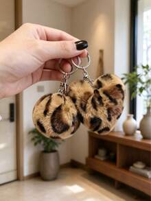 Fluffy Ball Keychain, Fur Bag Charm, Car Accessory, Backpack Pendant, Cute, Gothic, Y2K Style, Leopard Print Bead Minimalist Charm, Leopard Print Heart-Shaped Plush Keychain, Can Be Used As Keychain, Bag Charm, Backpack Pendant, Car Interior Hanging Ornament, Multi-Purpose - Multicolor - View 9