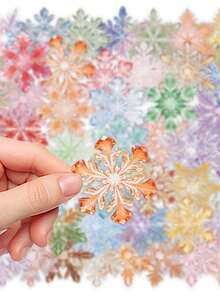 50PCS,Colourful Snowflakes Transparent Stickers,Scrapbook Supplies,Junk Journal Supplies,Creative And Aesthetic Design Sticker,Waterproof Decorative Stickers,Suitable For Mobile Phone Cases,Tablets,Mobile Phone,Laptops,Suitcases,Cars,Notebooks, - one-size - View 9