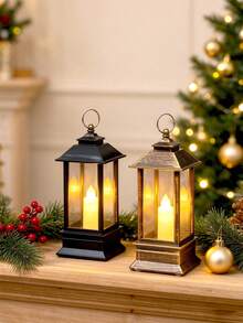 1pc Vintage Handheld LED Flameless Candle Light (Battery Included), Indoor Room Desktop Decor LED Night Light, Home Decoration Lantern Hanging Light, Holiday Party Event LED Decorative Light, Festival Decoration Ornament - Long Lantern - View 3