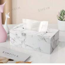 Hộp đựng khăn giấy bằng gỗ họa tiết vân đá cẩm thạch trắng, giá đỡ khăn giấy may đường chỉ trắng - Đá cẩm thạch trắng - Xem 1