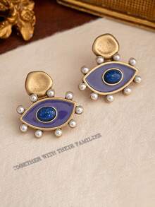 1 Pair Evil Eye Stud Earrings, Elegant High-End Vintage Colorful Enamel Rhinestone Dangle Earrings - Evil Eye - View 17