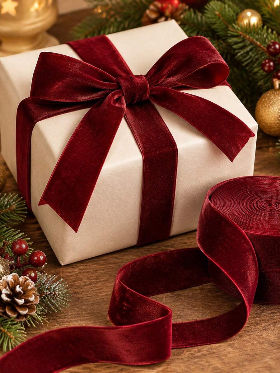 6-38mm 1 Roll Deep Red Single-Sided Velvet Ribbon, Christmas Ribbon, Jewelry Display Packaging, Flower Gift Wrapping, Bows, DIY Party Decoration, Valentine's Day