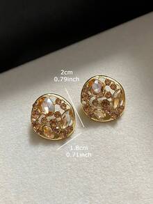 1 Pair Fashionable Luxury Hollow Geometric Glass Stud Earrings, Suitable For Women's Party And Gathering Wear - Yellow Gold - View 4