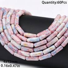 60pcs 4*12mm Colorful Patterned Long Tube Glass Spacer Beads For Handmade DIY Beading, Jewelry Making, Necklace, Bracelet, Phone Chain Accessories Decoration - Long Cylindrical Beads - View 19