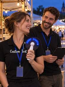1PC Custom LED Message Handheld Fan, Personalized Text, Blue Light Up Mini Fan With Star, Event Staff & Crew Gift, Team Accessory For Music Festivals, Concerts, Outdoor Events & Summer Parties - Multicolor - View 1