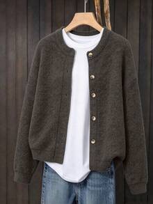 Áo cardigan len dệt kim nữ size lớn, tay dài, dáng vừa vặn, chất mềm, cho mùa thu/đông - Cà phê nâu - Xem 3
