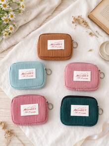 1pc Solid Color Corduroy Coin Purse Wallet, Cute Mini Student Pocket Bag, Can Hold Lipstick, Earphones, Coins, Hair Clips, Etc., Portable Card Holder Key Storage Bag - Multicolor - View 4