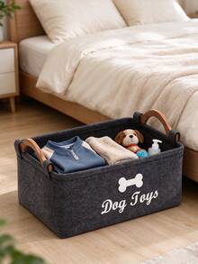 1 Felt Pet Toy Storage Box - Large Capacity Dog And Cat Toy Organizer Basket Pet Supplies And Toy Accessories Keep Home Tidy And Organized Felt Storage Container - Multicolor - View 3
