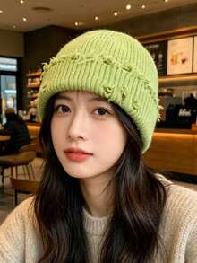 Fashion Distressed Knit Warm Women's Beanie - A - View 11