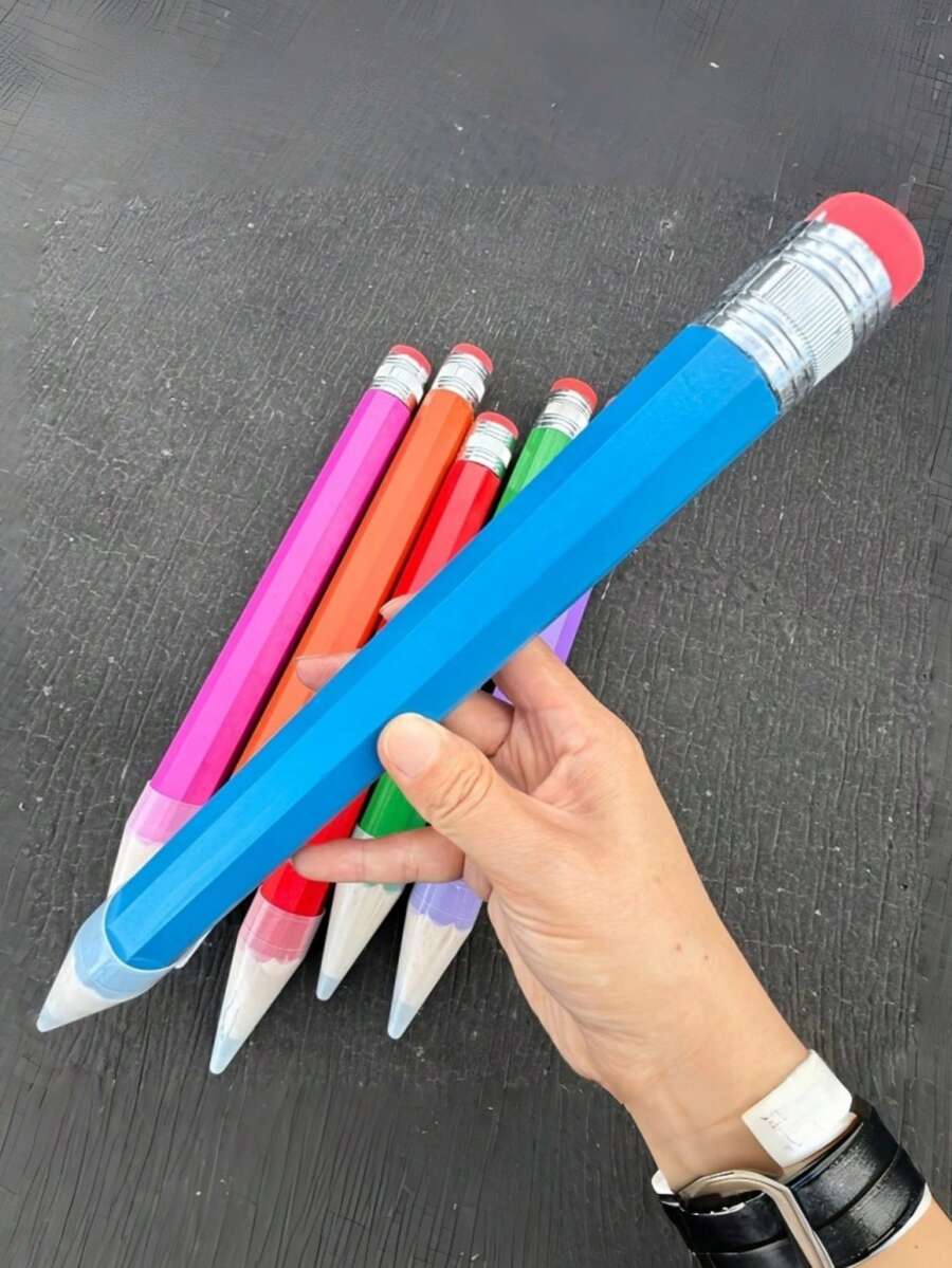 2pcs Giant Wooden Pencils - Extra Large Size, Suitable For School, Events, Parties And Home Use; Student Stationery - Multicolor - View 1