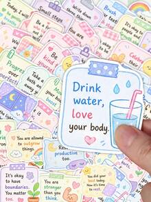 50Pcs Aesthetic Self‑Care Positive Quote Vinyl Stickers, Mental Wellness Affirmation Decals, Kind Reminder Text Graphic, Waterproof For Bottle, Notebook, Suitcase, Journal, Scrapbooking - Multicolor - View 2