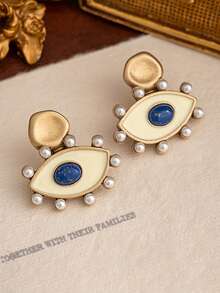 1 Pair Evil Eye Stud Earrings, Elegant High-End Vintage Colorful Enamel Rhinestone Dangle Earrings - Evil Eye - View 15