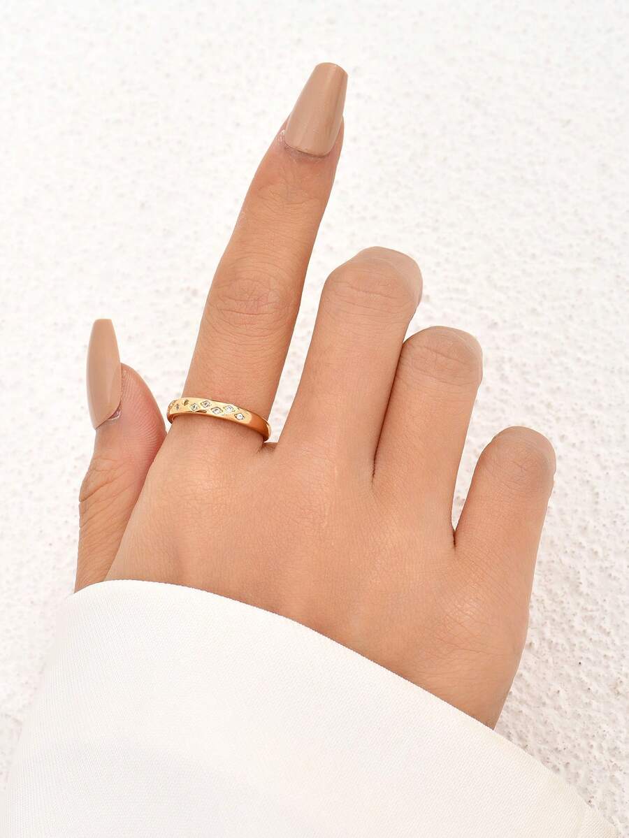 Micro-Inlaid Gold Minimalist Star Zirconia Open Adjustable Ring Women's Accessory Jewelry - Yellow Gold - View 1