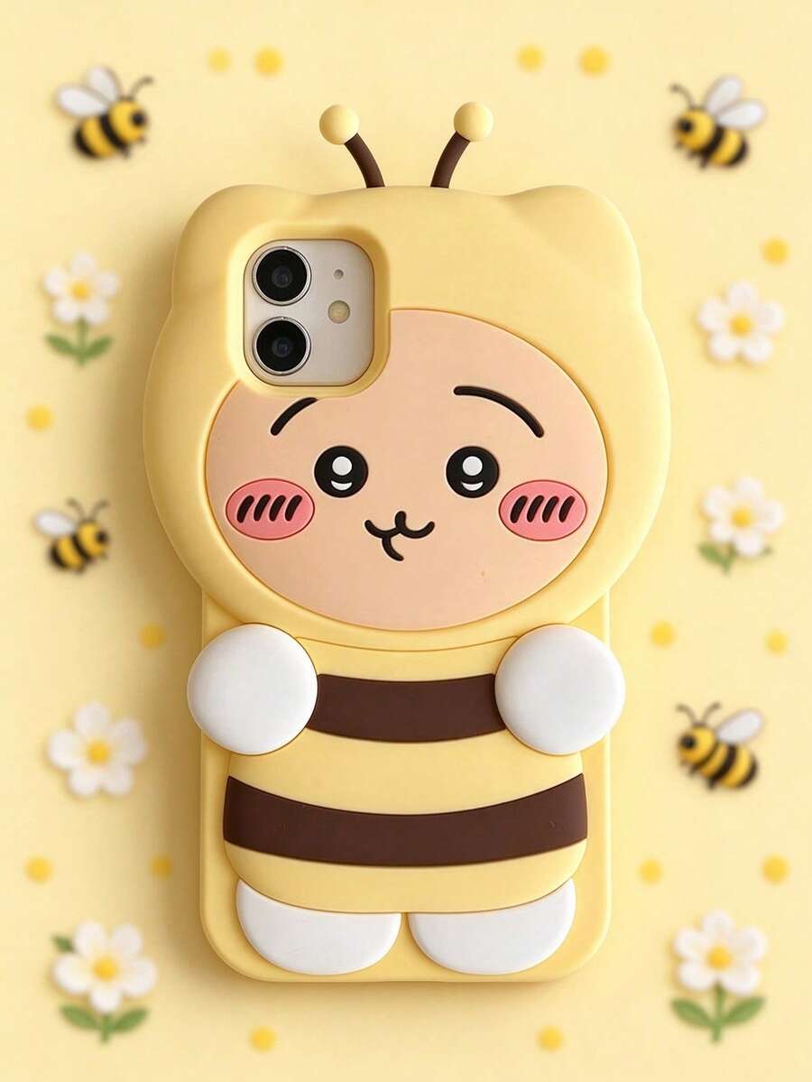 SANRIO 18 Pro Max 蜜蜂 KT 貓矽膠卡通花朵 3D 蜜蜂手機殼,全包覆防震保護殼,適用於 Apple 17 Pro Max/16/15/14/13/12/11 - 黃色 - 查看 1