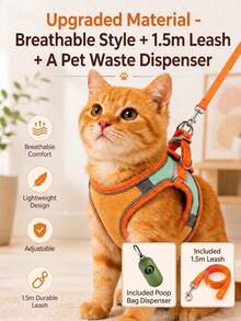 1pc Velvet Reflective Leash, Cat Harness And Leash Set Kitten Harness Puppy Harness Reflective Breathable Cat Harness Escape Proof Cat Harness Cat Walking Set Small Pet Harness Cozy Comfortable Material Escape-Proof Adjustable Fit Reflective - Multicolor - View 14