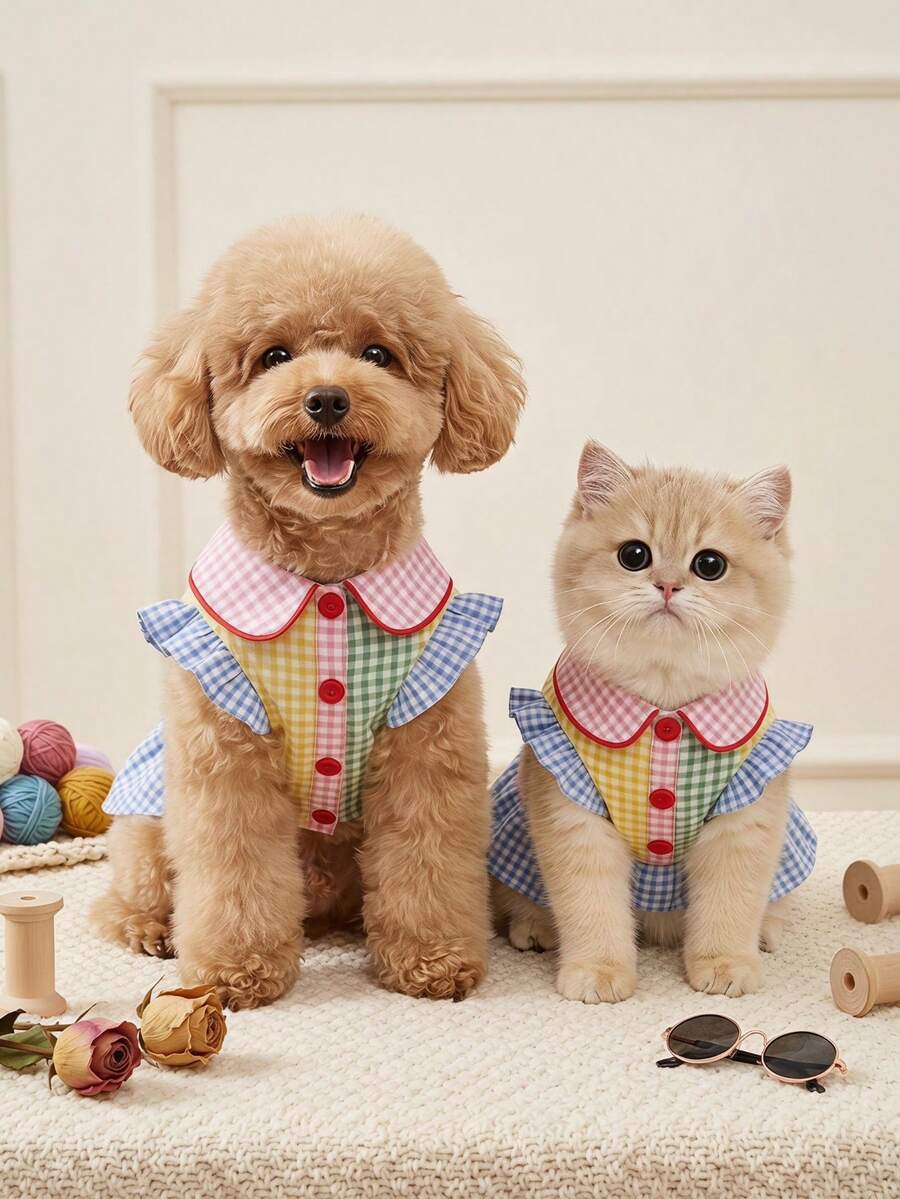 PETSIN 1pc Pet Shirt, Casual Comfortable Breathable, Spring/Autumn/Summer Cat Dog Clothes, Suitable For Teddy, Poodle And Other Small Pets - Multicolor - View 1