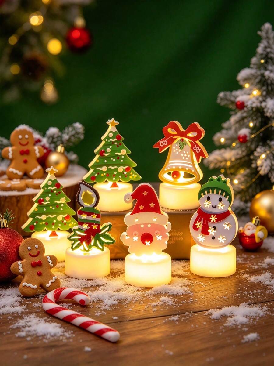 3pcs Christmas LED Tea Light Candles, Flameless Altar Candles, Santa Claus & Snowman Electric Simulation Tea Light Candles, Battery Operated Warm White LED Tea Light Candles, Suitable For Wedding, Tabletop, Christmas Decoration - Multicolor - View 1
