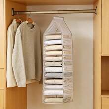 1pc PVC Clothes Storage Hanging Bag, Closet Organizer For Clothes And Pants - Grey - View 1