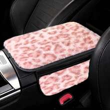 1pc Vintage Fashion Leopard Print Plush Car Armrest Box Cover With Pocket, All-Season Universal Center Console Armrest Protector, Women's Car Interior Accessory - A - View 9