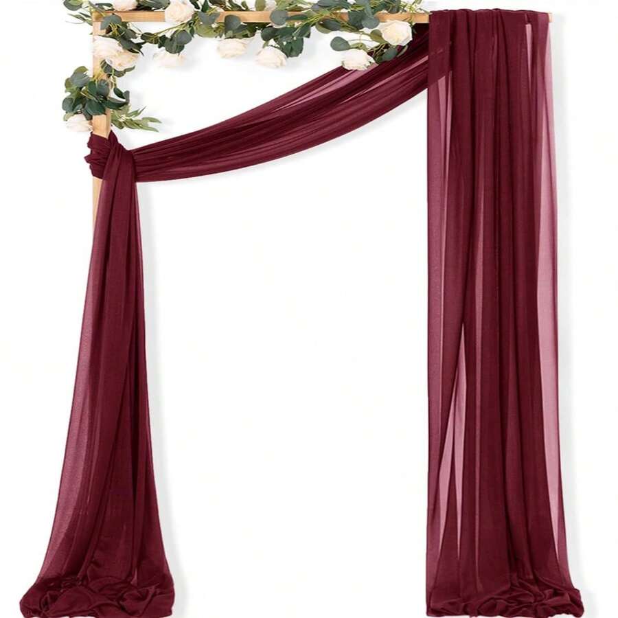 Rèm voan mỏng trang trí vòm 1/2 mảnh dài 4.4 yard, phù hợp trang trí tiệc, trần nhà, cổng cưới, lễ đón khách, Giáng sinh và các dịp khác - Đỏ rượu vang - Xem 1